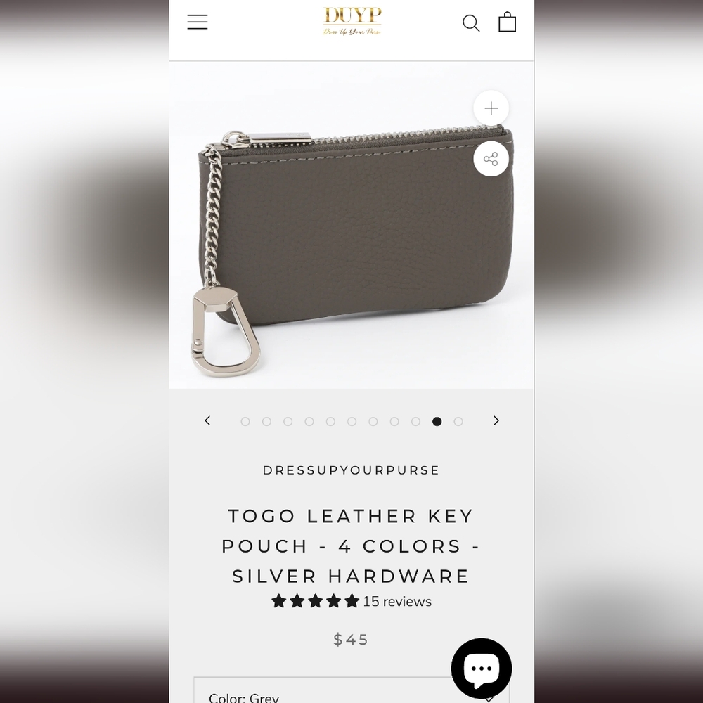 Dress Up Your Purse Grey Togo Leather Key Pouch with Silver Hardware